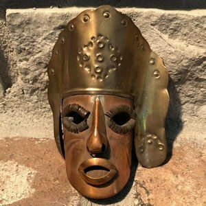 Vintage Mexican mini metal tribal mask